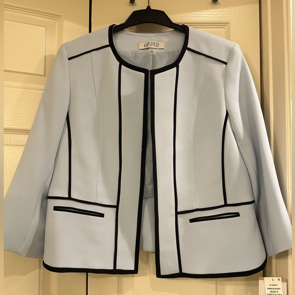 Kasper • Powder blue with black trim blazer • Size 12 • NWT